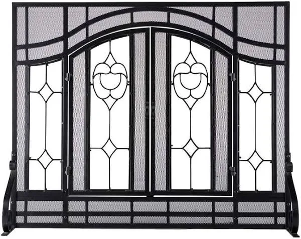 Plow & Hearth Floral Glass Panel Screen Fireplace Screen