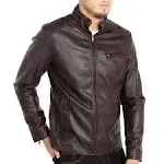 WULFUL Men&#x27;s Stand Collar Leather Jacket Motorcycle Lightweight Faux Leather Out