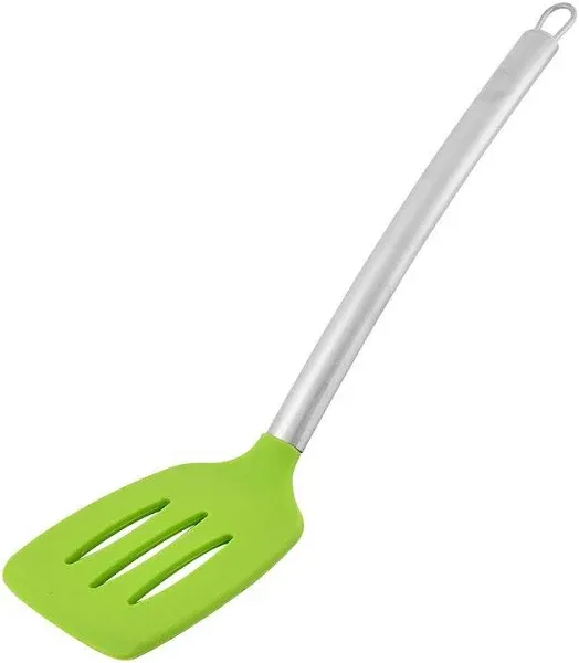 Unique BargainsKitchenware Stainless Steel Grip Silicone Slotted Pancake Turner Spatula