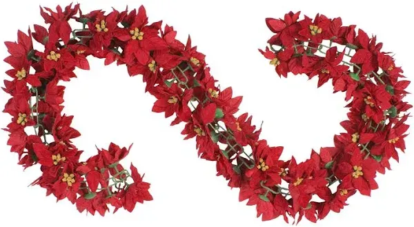 6' x 3" Red Artificial Poinsettia Floral Christmas Garland - Unlit