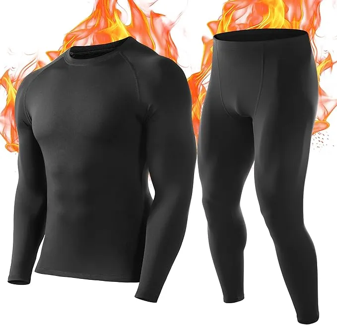 Roadbox Thermal Underwear for Men Fleece Lined Long Johns Base Layer, Extreme Cold Weather Winter Ski Thermals Top and Bottom Set