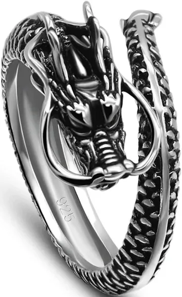 925 Sterling Silver Gothic Dragon Open Punk Ring