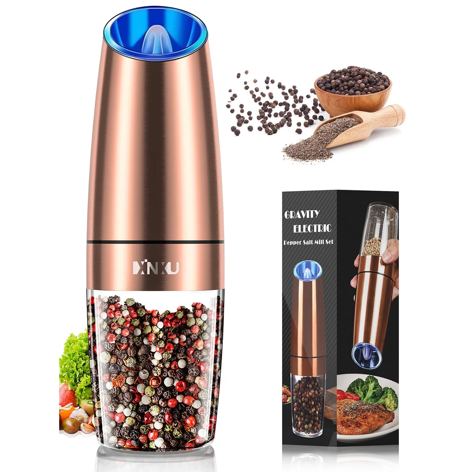 Gravity Salt Shakers With Brush Pepper Mill With Adjustable Coarseness Electric 