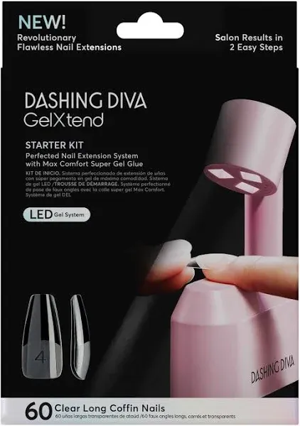 Dashing Diva GelXtend Starter Kit - Clear, Medium Round - Press On Nails with LED Lamp - Lasts Up to 14 Days - Clear, Customizable Gel Nails - No-Soak, Easy Removal - Gel Nail Tips