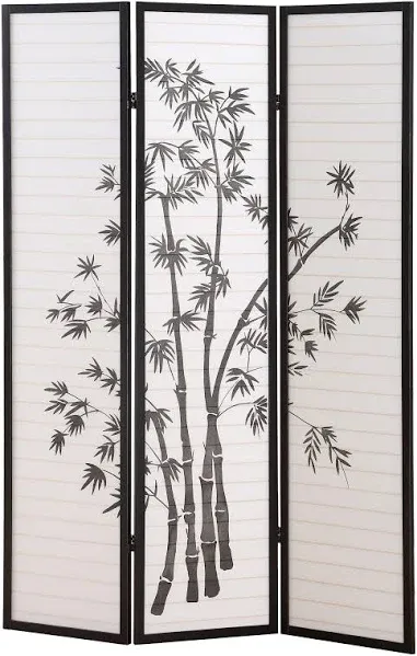 Roundhill Furniture 3-Panel Oriental Shoji Room Divider Screen, Black