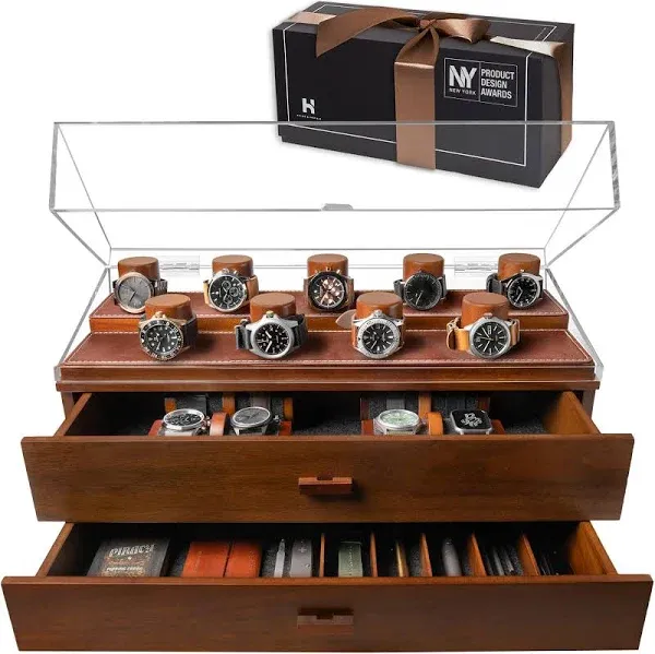 Holme & Hadfield Premium Watch Display Case for 17 Watches –Christmas Gift for Men