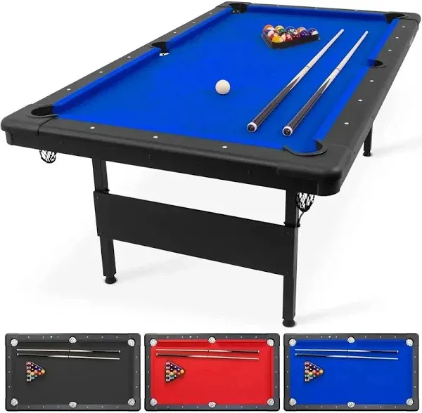 GoSports 6 ft Billiards Table - Portable Pool Table - Includes Full Set of Balls, 2 Cue Sticks, Chalk, and Felt Brush