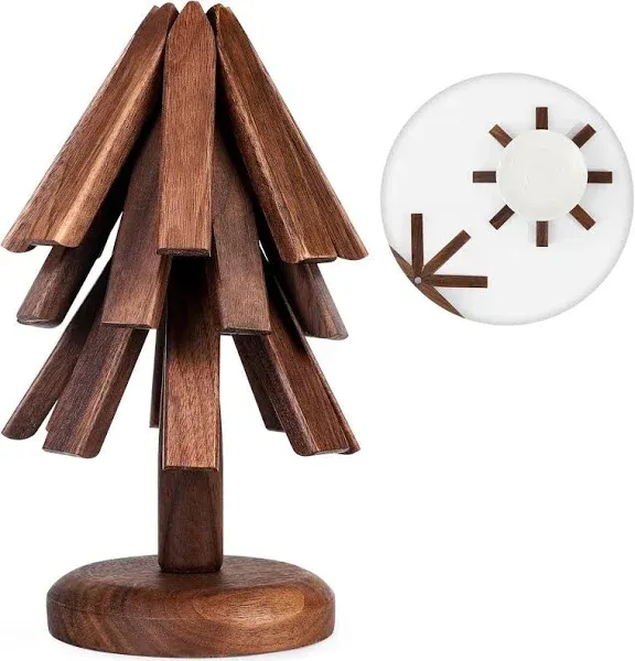 Black Walnut Wooden Trivets for Hot Dishes Christmas Tree Shape Trivet Set, Coaster for Teapots and Hot Pots, and Table Decor