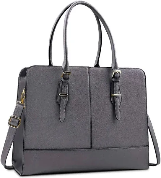 Laptop Bag for Women Leather Work Tote 15.6 Inch Laptop for Computer Bag Waterproof Business Office Professional Large Capacity Handbag Shoulder Bag Grey