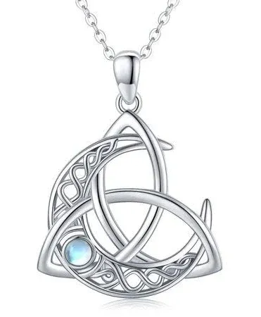 925 Sterling Silver Celtic Moon Pendant Necklace