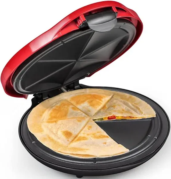 10-inch Electric Quesadilla Maker 6-Wedge Extra Stuffing Latch Red