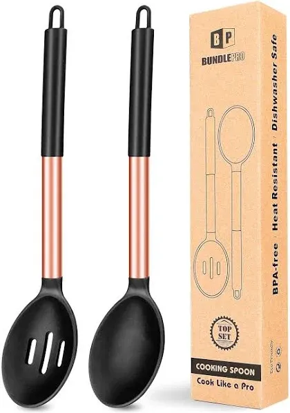 Pack of 2 Large Silicone Cooking Spoons,Non Stick Solid Basting Kitchen Utensils