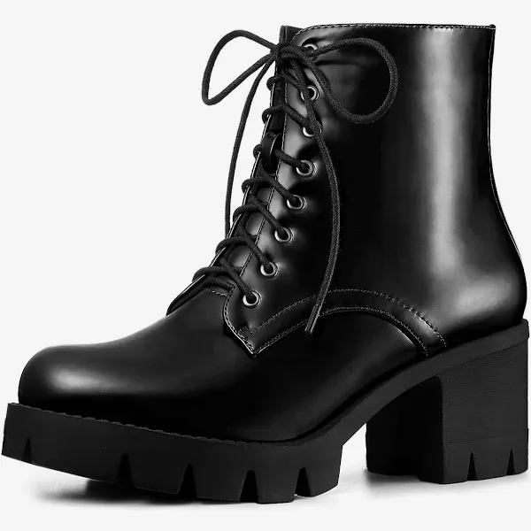 Allegra K Women's Platform Chunky Heel Combat Boots