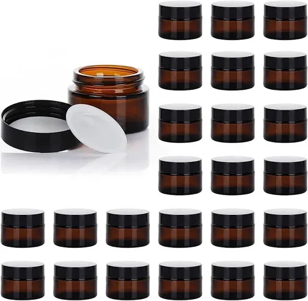 11 Hoa Kinh 1oz Glass Jar with Lid, Hoa Kinh 25Pack Round Containers Cosmetic Glass Jars with Inner Liners and Black Lids Travel Jars