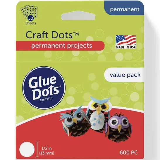 Glue Dots .5&#034; Craft Dot Sheets Value Pack-600 Clear Dots 08961