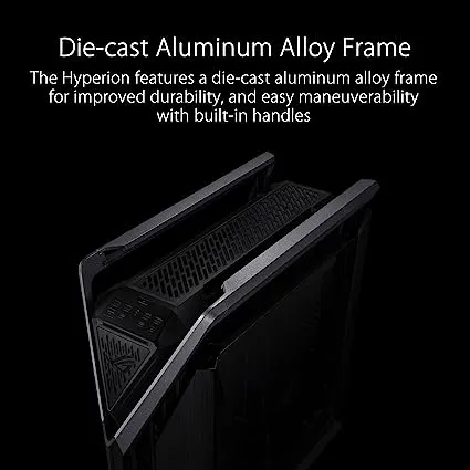 ASUS ROG Hyperion GR701 EATX full-tower computer case with semi-open structure, tool-free side panels, supports up to 2 x 420mm radiators, built-in graphics card holder,2x front panel Type-C