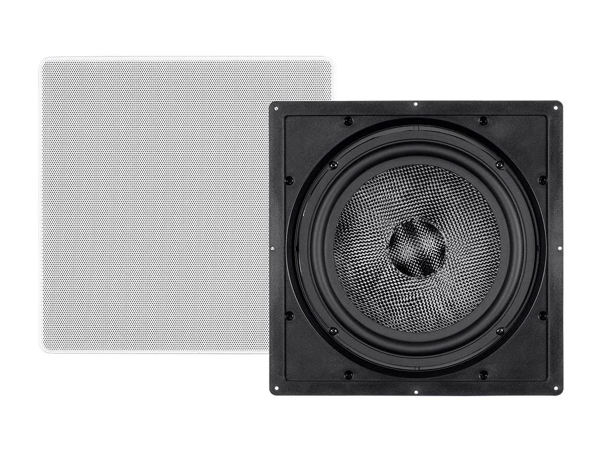 Monoprice Carbon Fiber In-Wall Speaker - 10 inch (each) 300 Watt Subwoofer, Easy Install for Home Theater - Alpha Series