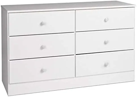 Prepac Astrid 6 Drawer Double Dresser For Bedroom, 16" D x 47.25" W x 28.25" H, White