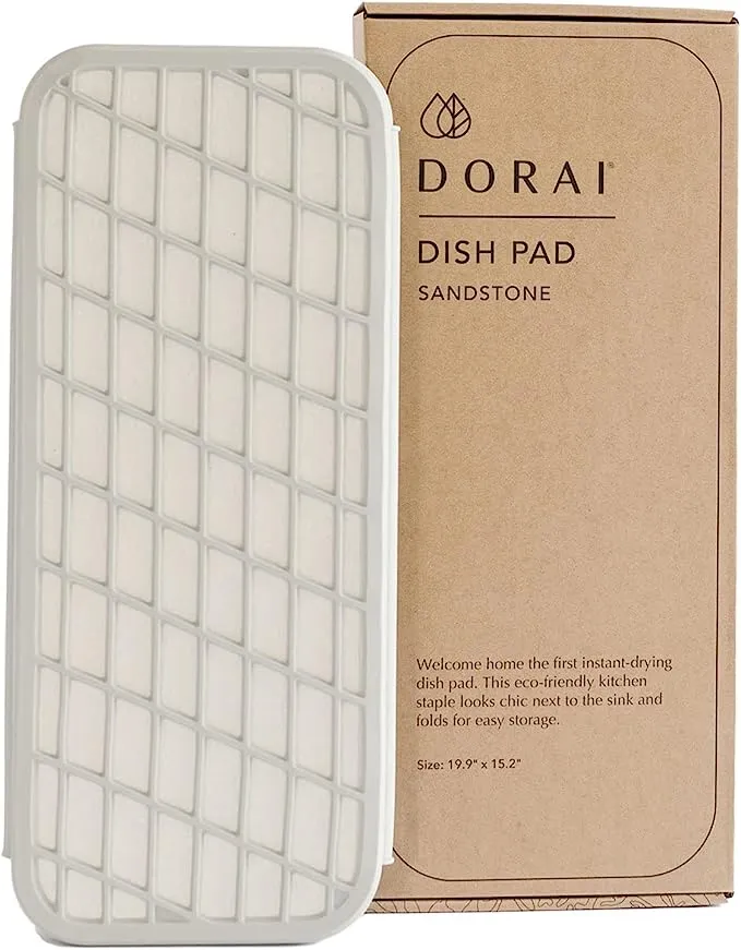 Dorai Home Dish Pad | Diatomaceous Earth Stone Drying Mat For Kitchen Counter | Quick Drying | Stone Dish Drying Mat For Kitchen | 19.9" x 15.2" x 0.52" | Slate