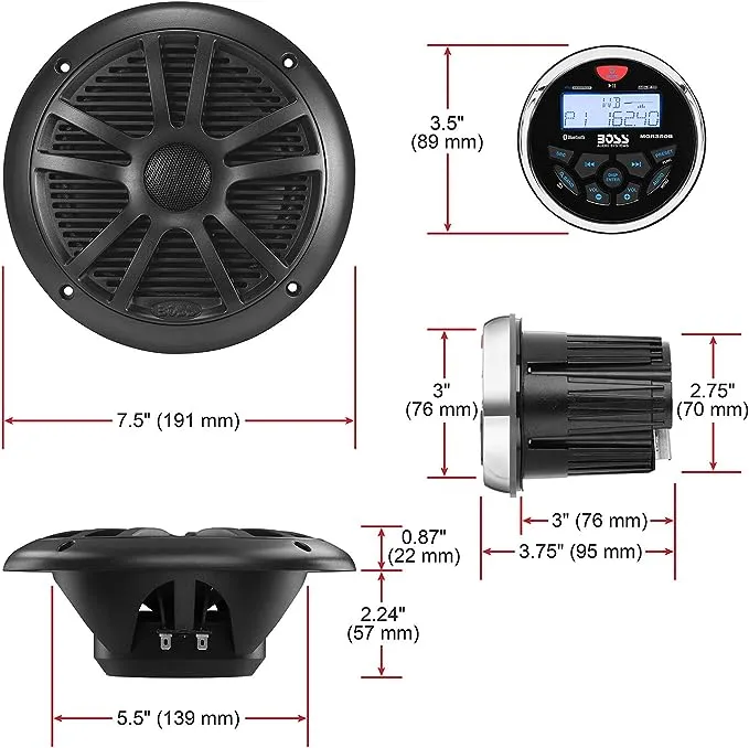 Boss Audio MCKGB350W.6 Marine Stereo 6.5" Speaker Kit MCKGB350B.6