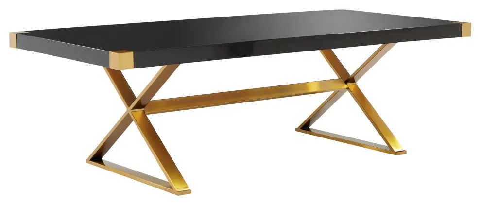 Maklaine 30" H Transitional Wood Dining Table in Black Lacquer/Gold