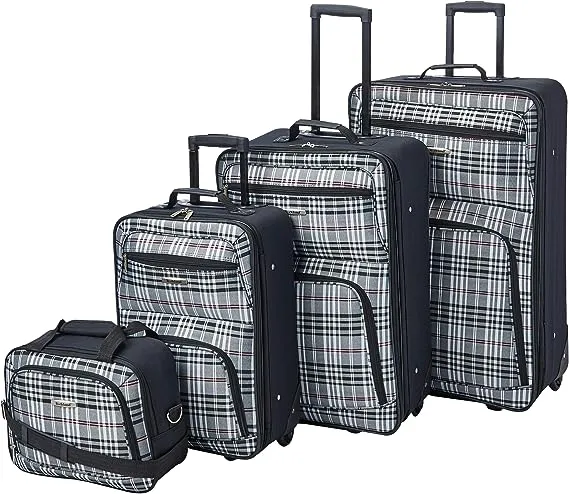 Rockland Fashion Softside Upright Luggage Set, Telescoping Handles, Pink Giraffe, 4-Piece (14/19/24/28)