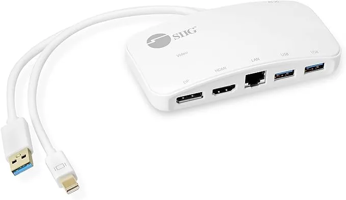 SIIG Mini DisplayPort Thunderbolt 2 1080p Video Dock / Docking Station -1080p HDMI or DisplayPort (DP) - USB 3.0 and Gb Ethernet Adapter Hub for MacBook, Surface Pro 2/3/4/5 and Laptop (JU-H30212-S1)