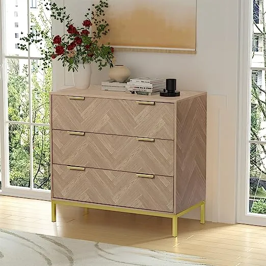 Anmytek 3-Drawer Mid-Century Modern Wood Dresser Natural Oak Chest of Drawers for Bedroom - 3-Drawer