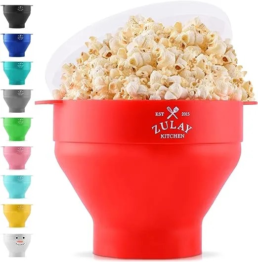 Zulay Microwave Popcorn Popper - BPA-Free Silicone Popcorn Popper Microwave Popcorn Bowl - Collapsible Microwave Popcorn Maker - Family Movie Night Supplies - Red