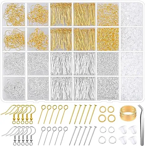 Hypoallergenic Earring Making Kit, modacraft 2000Pcs Earring Making Supplies Kit with Hypoallergenic Hooks, Earring Findings, Backs, Pins Jump Rings for Jewelry Making Supplies