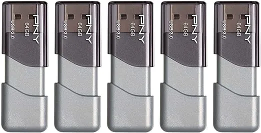 PNY Paquete de 5 unidades flash Turbo Attaché 3 USB 3.0 de 64 GB, color plateado