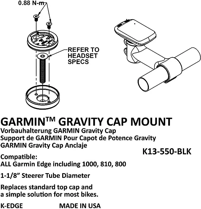 K-Edge Gravity Stem Cap Mount Garmin Blue