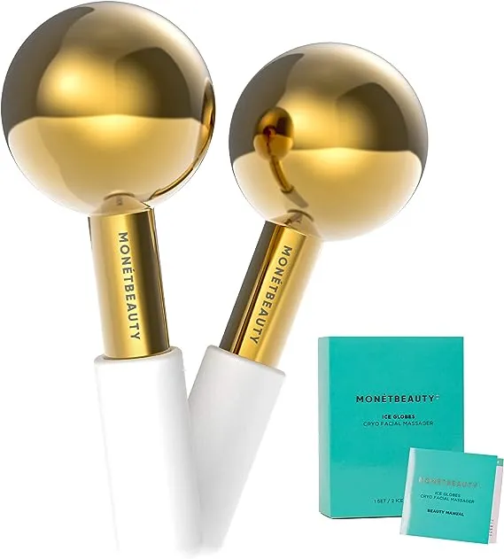 MonétBeauty Stainless Steel Ice Globes for Facials (Gold), Durable Cryo Globes Instantly Reduce Puffiness, Tighten Pores and Sinus Relief, Face