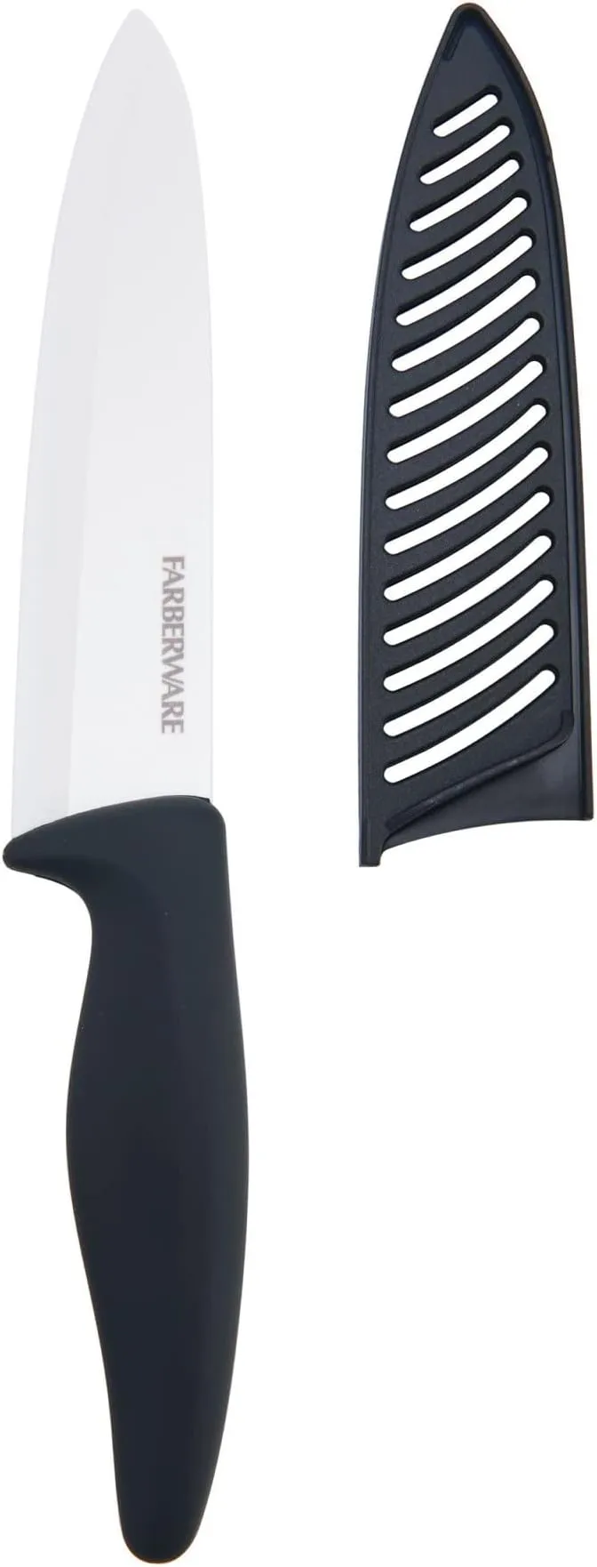 Farberware 6-inch Ceramic Chef knife with Blade Cover & Black Soft-Grip Handle, White (5226732)