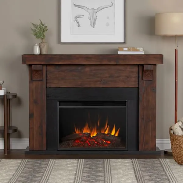 Real Flame Gunnison Grand 64” Electric Fireplace with Mantel for Living Room or Bedroom, Replaceable Fireplace Insert Heater, Realistic Log and Flame Effect, Remote Control, Timer, Barnwood