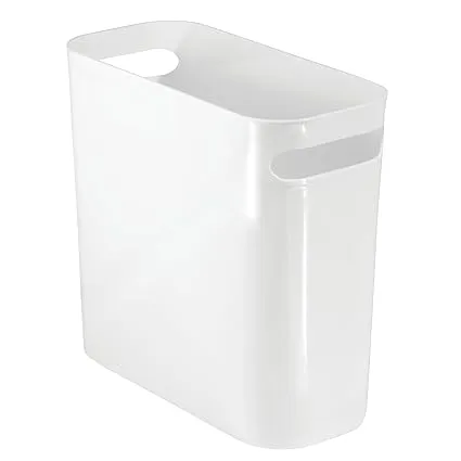 mDesign Plastic Small Trash Can, 1.5 Gallon/5.7-Liter Wastebasket, Narrow Garbage Bin with Handles for Bathroom, Laundry, Home Office - Holds Waste, Recycling, 10" High, Aura Collection, WhitemDesign Plastic Small Trash Can, 1.5 Gallon/5.7-Liter Wastebas