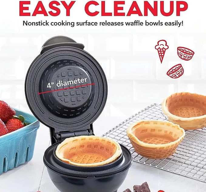 Dash Mini Waffle Bowl Maker for Breakfast Burrito Bowls Ice Cream and Red