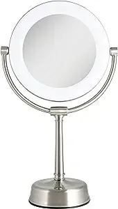 Zadro Lexington LED Lighted Makeup Mirror with Magnification Two-Sided Swivel Mirror with Lights for Makeup Desk Vanity (10X/1X, 12" W x 20" H, 10" Head, 7.5" Mirror, Satin Nickel)