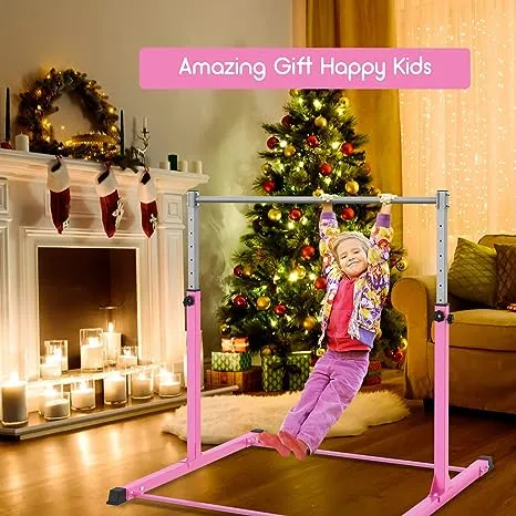 Safly Fun Gymnastics Bar for Kids Ages 3-15 for Home - Steady Steel Construction, Anti-Slip, Easy to Assemble, 3' to 5' Adjustable Height