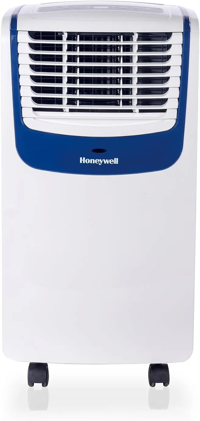 Honeywell 9,000 BTU Portable Air Conditioner for Bedroom, Living Room, Apartment, 115V, Cools Rooms Up to 400 Sq. Ft. with Dehumidifier & Fan, 24-hour Timer, Remote, White/Blue