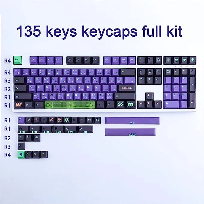 PBT Keycaps,Sunzit 135 Keys Mecha Dye Sublimation Cherry Profile Keycaps with 7U Clear Spacebar Japanese Keycap Set for Cherry MX Switches US Layout