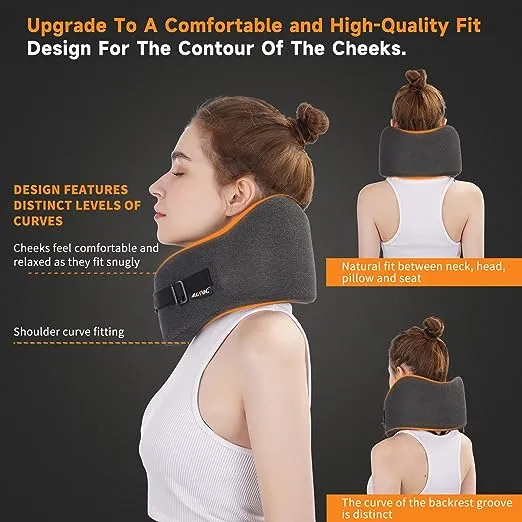 Travel Pillow Memory Foam Neck Adjustable Comfort Breathable Cover, Airplane