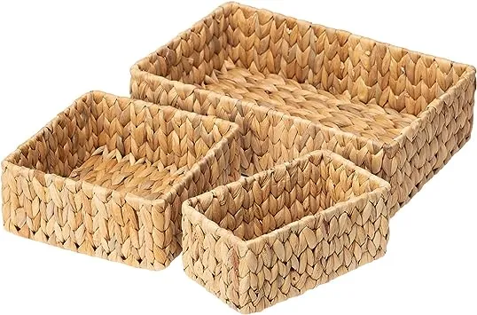 FairyHaus Wicker Baskets for Organizing 3Pack, Large and Small Wicker Storage Baskets Set, Hand Woven Baskets for Storage, Natural Water Hyacinth Storage Baskets for Pantry ShelfFairyHaus Wicker Baskets for Organizing 3Pack, Large and…