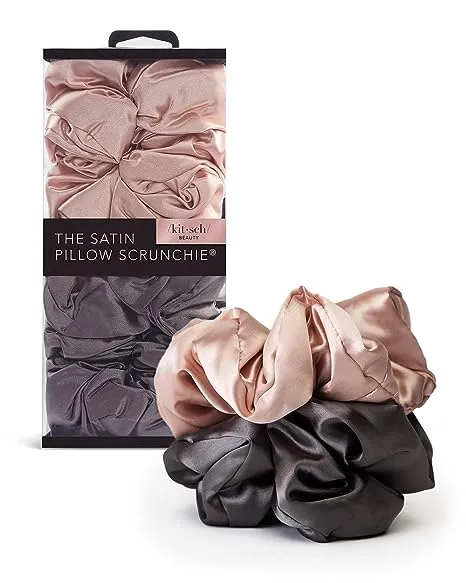 Kitsch Satin Hair Scrunchies for Women - Softer Than Silk Scrunchies for Hair | Satin Scrunchies for Girls & Stylish Satin Hair Ties for Women | Cute Satin Hair Scrunchie for Styling, 5 pack (Blush/Charcoal)