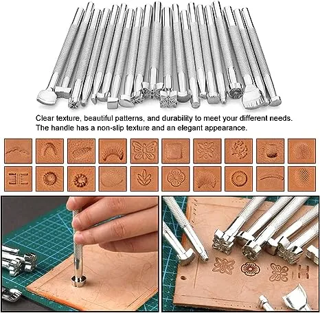 TLKKUE Leather Craft Tools Leather Working Tools Kit with Custom Storage Bag Leather Carving Tools Leather Craft Making for Cutting Punching Sewing