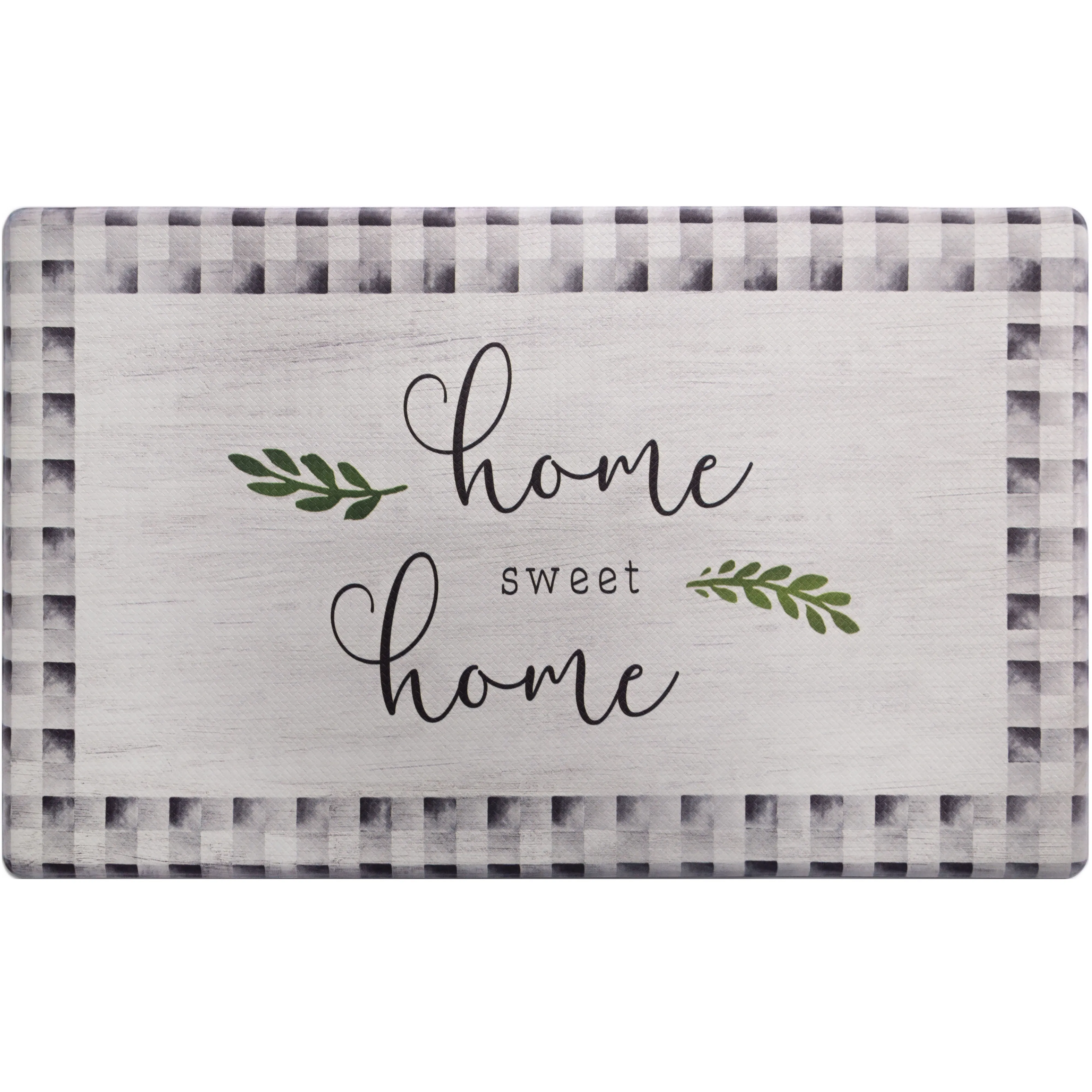 Home Dynamix Cozy Living Home Sweet Home Buffalo Check Border Runner Anti-Fatigue Kitchen Mat, Non-Slip Floor Mat, Padded Standing Desk Mat, Black/White, 17.5"x55"