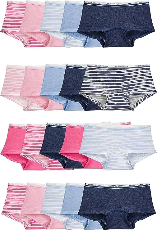 Fruit of the Loom Girls Heather Boy Short Underwear, 14 Pack, Sizes 4-14