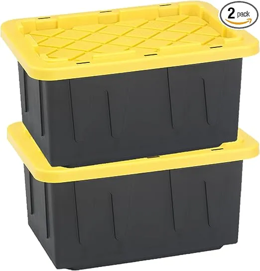 Homz 15 Gal Durabilt Home Storage Container w/Snap Lid, Black/Yellow(2<wbr/>pk) (Used)