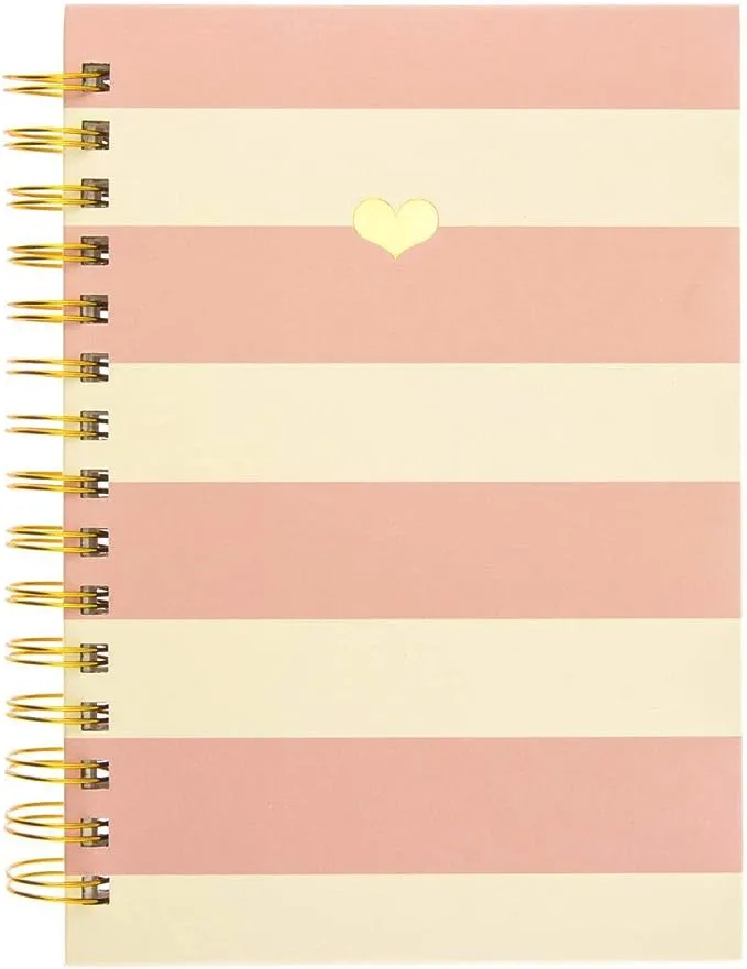 Graphique Hardbound Spiral Journal | Heart of Gold Pink Stripe Design | Premium Paper | Notebook | Diary | Lists | Record Month and Date | Great Gift | 160 Ruled Pages | 6.25” x 8.25”