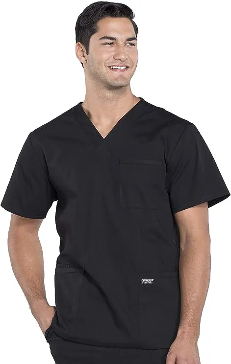 Cherokee Men Scrubs Top Workwear Professionals V-Neck Ww695, S, Black